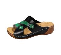 Zapatos de mujer Zapatos de tacón de cuña azul Mujer Parte inferior plana Hebilla de cinturón Fondo grueso Talón oblicuo Dedos abiertos Boca de pescado Zapatillas Militar Zapatos de mujer Tacón de
