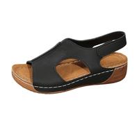 Zapatos de mujer Zapatos Mujer Verano Retro Color Sólido Tacón Slope Fondo Grueso Gran Tamaño Boca de Pescado Sandalias Mujer Zapatos Primavera 2017, Negro , 42 EU Ancho