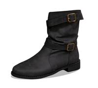 Zapatos de nieve impermeables de moda con hebilla de piel media pantorrilla, cómodas botas Slip-on Botas de invierno altas hasta el muslo, Negro , 37 EU