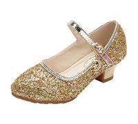 Zapatos de niña para niños, zapatos de tacón con purpurina, zapatos de baile, zapatos de cristal, zapatos de fiesta, zapatos de princesa, zapatos de niña, zapatos individuales con hebilla, dorado, 37