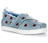 Zapatos De Niña Toms Tiny Alpargata Denim En Azul Y Rojo UK 6 - 10