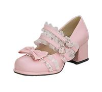 Zapatos de noche elegantes para mujer Lolita tacones altos japoneses dulces perlas princesa zapatos de rendimiento temperamento arco Slingpumps Mary Janes Pumps primavera y otoño, 01 Rosa, 40.5 EU