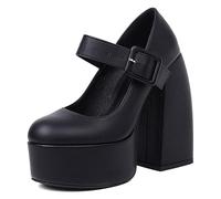 Zapatos de Noche para Mujer con Tacón de Bloque y Hebilla, Plataforma Mary Jane Tacones Formales para Boda & Eventos, Forro Suave (Tallas Grandes),Negro,37 EU