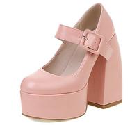 Zapatos de Noche para Mujer con Tacón de Bloque y Hebilla, Plataforma Mary Jane Tacones Formales para Boda & Eventos, Forro Suave (Tallas Grandes),Rosado,39 EU