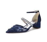 Zapatos De Novia De Satén para Mujer con Tacón Bloque, Tacón Bajo Grueso, Sandalia Cerrada con Punta, Zapatos para Fiesta Y Vestido De Boda,Armada,42 EU