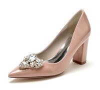 Zapatos de Novia para Mujer con Punta Afilada, Tacones Gruesos Sin Cordones Oficina, Trabajo, Iglesia, Boda, Zapatos de Vestir,Nude,38 EU