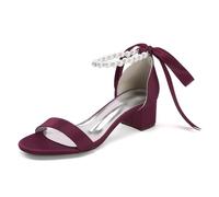 Zapatos de Novia para Mujer con tacón bajo y Correa en el Tobillo Perlas | Sandalias de tacón medio, tacones altos gruesos de punta abierta, zapatos de fiesta de graduación vestidos