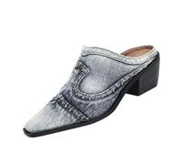 Zapatos De Ocio Cómodos Mule Compensee Mujer Verano 2025 Sandalias Planas Playa Bohemio para Mujer Verano Chanclas Boda Primavera Falt Tendencia Flor Vestida Mujeres Cómodo Moda, azul, 37 EU