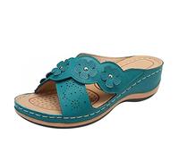 Zapatos De Ocio Cómodos Sandalias Y Mulas Para Mujeres 2025 Sandalias Planas De Playa Bohemio Para Mujer Verano Chanclas Boda Primavera Falt Tendencia Flor Vestida Mujeres Moda Cómodo Moda, azul, 41
