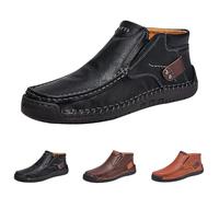 Zapatos de ocio para hombre de piel, zapatos de senderismo sin cordones, zapatillas de piel sintética supersuaves, zapatillas de deporte informales, Negro , 47 EU