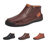 Zapatos de ocio para hombre de piel, zapatos de senderismo sin cordones, zapatillas de piel sintética supersuaves, zapatillas de deporte informales, marrón, 43 EU
