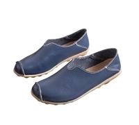 Zapatos de ocio para mujer de cuero, zapatos planos para mujer, zapatos de trabajo azules, suaves, antideslizantes, ligeros, para exteriores, de un solo color, transpirables, versátiles, azul oscuro