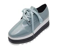 Zapatos de ocio para mujer, deportivos, elegantes, de piel, impermeables, con plataforma, con cordones, modernos, ligeros, informales, cómodos, planos, azul, 41 EU