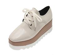 Zapatos de ocio para mujer, deportivos, elegantes, de piel, impermeables, con plataforma, con cordones, modernos, ligeros, informales, cómodos, planos, beige, 41 EU