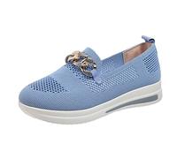 Zapatos de ocio para mujer, verano, de malla, elásticos, con hebilla de metal, ligeros, transpirables, para caminar, con plataforma, zapatos de tacón de moda, zapatos informales de color sólido, azul