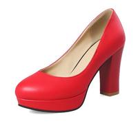 Zapatos de Oficina con Plataforma Punta Afilada Slip-On Tacón Alto Pumps de Trabajo Profesionales Court Zapatos para Trabajo de Oficina y Reuniones de Negocios Calzado,Rojo,40 EU