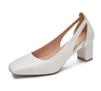 Zapatos De Oficina Trabajo Tacón De Bloque Punta Cuadrada Recorte Slip On Tacón Medio Pumps para Informal De Negocios Y Comodidad Todo El Día Estilo Profesional,Blanca,43 EU