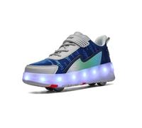 Zapatos de Patinaje sobre Ruedas, Zapatos con Cuatro Ruedas, Zapatos con Ruedas para Caminar y Patinar, para niños y niñas, Azules, Talla 32 EU.