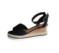 Zapatos de perfil para mujer, zapatos de plataforma para mujer, estilo retro, con punta romana, sandalias de moda con cuñas abiertas para mujer, zapatos de mujer, Negro , 39 EU