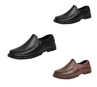 Zapatos de piel para hombre, deslizantes, mocasines de piel, suela plana, zapatos de caminar, antideslizantes, cómodos, deportivos, sin cordones, para el tiempo libre, deportivos, cómodos, Negro , 41