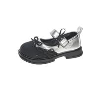 Zapatos de piel para niñas de primavera y otoño para niños medianos y grandes, suela suave, zapatos de rendimiento negros para niños, Silver, 30 EU