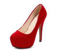 Zapatos de Plataforma con Punta Redonda para Mujer, tacón Alto de 5,5 Pulgadas, Zapatos de tacón Cerrado con Punta Redonda, Zapatos de Boda para Oficina para Mujer,Rojo,39 EU