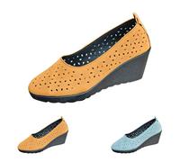 Zapatos de plataforma de cuña para mujer, mocasines de tacón medio, antideslizantes, de ajuste ancho, huecos, transpirables, cómodos, ligeros, para caminar, con soporte de arco, Orange, 37.5 EU