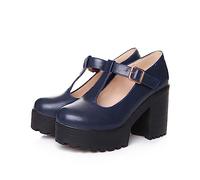 Zapatos de plataforma de tacón alto para mujer, con correa al tobillo, zapatos Mary-Jane, punta redonda, zapatos para mujer, zapatos azules y negros, azul, 37 EU