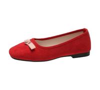 Zapatos de plataforma para mujer, primavera, verano y otoño, ligeros, de ante con puntos, boca baja, suave, arco único, para citas, tallas grandes, zapatos planos para exteriores, rojo, 40 EU