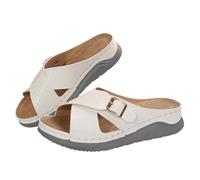 Zapatos de playa de verano con tacón inclinado en espiga para mujer, sandalias y pantuflas de gran tamaño para mujer, suela dura, ancho ancho, White, 39 EU