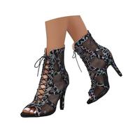 Zapatos de práctica de baile para mujer, sandalias de salón de malla, para fiesta, graduación, botines de tobillo para mujer, botas de discoteca de baile, elegantes zapatos de fiesta de verano