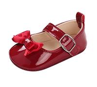 Zapatos de princesa con lazo para niña recién nacidos Mary Jane Flats Zapatos para aprender a andar zapatos de cuero antideslizantes para niños Zapatos de baile zapatos individuales uniformes, rojo