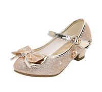 Zapatos de princesa con purpurina para niñas, sandalias ortopédicas de tacón bajo con hebilla ajustable, correa al tobillo, puntera puntiaguda brillante, sandalias de uniforme para niñas, Gold, 35 EU