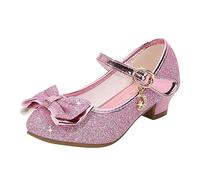 Zapatos de princesa con purpurina para niñas, sandalias ortopédicas de tacón bajo con hebilla ajustable, correa al tobillo, puntera puntiaguda brillante, sandalias de uniforme para niñas, Pink, 35 EU