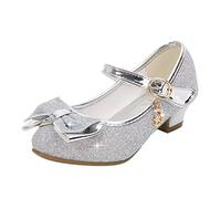 Zapatos de princesa con purpurina para niñas, sandalias ortopédicas de tacón bajo con hebilla ajustable, correa al tobillo, puntera puntiaguda brillante, sandalias de uniforme para niñas, Silver, 34