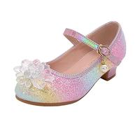 Zapatos de princesa Mary Jane con purpurina para niñas, lindas sandalias ortopédicas de cuero brillante con hebilla ajustable y correa de tobillo, Pink, 30.5 EU 3X-estrecho