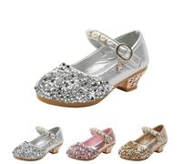 Zapatos de princesa Mary Jane para niña, de tacón bajo, con purpurina, con hebilla de , para fiesta, boda, cumpleaños, baile de graduación, 4 Plateado, 25 EU