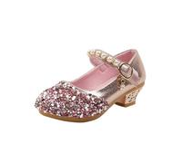 Zapatos de princesa Mary Jane para niña, de tacón bajo, con purpurina, con hebilla de , para fiesta, boda, cumpleaños, baile de graduación, 4 rosa., 25 EU