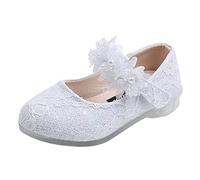 Zapatos de princesa para niña - Mary Jane Zapatos de ballet con hebilla ajustable Puntera redonda Zapatos de vestir Zapatos de ballet elegantes zapatos individuales ligeros antideslizantes, Blanco, 27