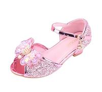 Zapatos de princesa para niñas con tacón, elegantes, zapatos de baile, zapatos de tacón abierto, boca de pescado, zapatos de fiesta, zapatos de cosplay, zapatos de boda, zapatos de vestir, Rosa., 32