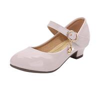 Zapatos de princesa para niñas, zapatos de tacón alto, color blanco, zapatos Mary Jane para niños, sandalias de cuero brillante, sandalias de fiesta para niños, zapatos escolares casuales para