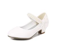 Zapatos de princesas para niña, de piel festiva, zapatos de tacón para niñas, elegantes, antideslizantes, cómodos, para bodas, rendimiento, Blanco, 36 EU