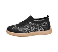 Zapatos de punto con estampado floral para mujer, sin cordones, anchos, casuales, para caminar, transpirables, cómodos, lindos, para vestir, zapatos escolares, ligeros, casuales, viajes, caminatas
