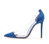 Zapatos de Salón de PVC Transparente para Mujer, Punta Cerrada Sexys con Tacón de Aguja y Punta Puntiaguda Sin Cordones para Novia Noche Graduación,Azul,36 EU