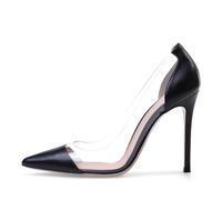 Zapatos de Salón de PVC Transparente para Mujer, Punta Cerrada Sexys con Tacón de Aguja y Punta Puntiaguda Sin Cordones para Novia Noche Graduación,Black PU,40 EU