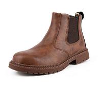 Zapatos de Seguridad Hombre, Botas de Seguridad para Hombre,Zapatos de Cuero con Punta de Acero Botas de Trabajo Impermeables y Transpirables Botas Zapatos Sin Cordones,Brown-41