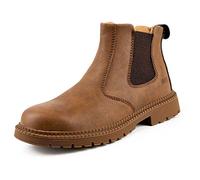 Zapatos de Seguridad Hombre, Botas de Seguridad para Hombre,Zapatos de Cuero con Punta de Acero Botas de Trabajo Impermeables y Transpirables Botas Zapatos Sin Cordones,Khaki-47