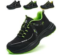 Zapatos de Seguridad Hombre Mujer Zapatillas de Seguridad Comodo Ligero Calzado Trabajo Transpirable con Punta de Acero Verde EU 36