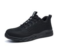 Zapatos de seguridad para hombre, deportivos, impermeables, zapatos de trabajo, talla ligeros, transpirables, con botón giratorio, antigolpes, antipuntos, con puntera de acero, Negro , 48