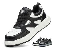 Zapatos de Seguridad para Hombre Mujer Ligeros Calzado de Seguridad con Punteras de Acero Comodo Zapatillas Trabajo Antideslizantes Negro Blanco 46 EU